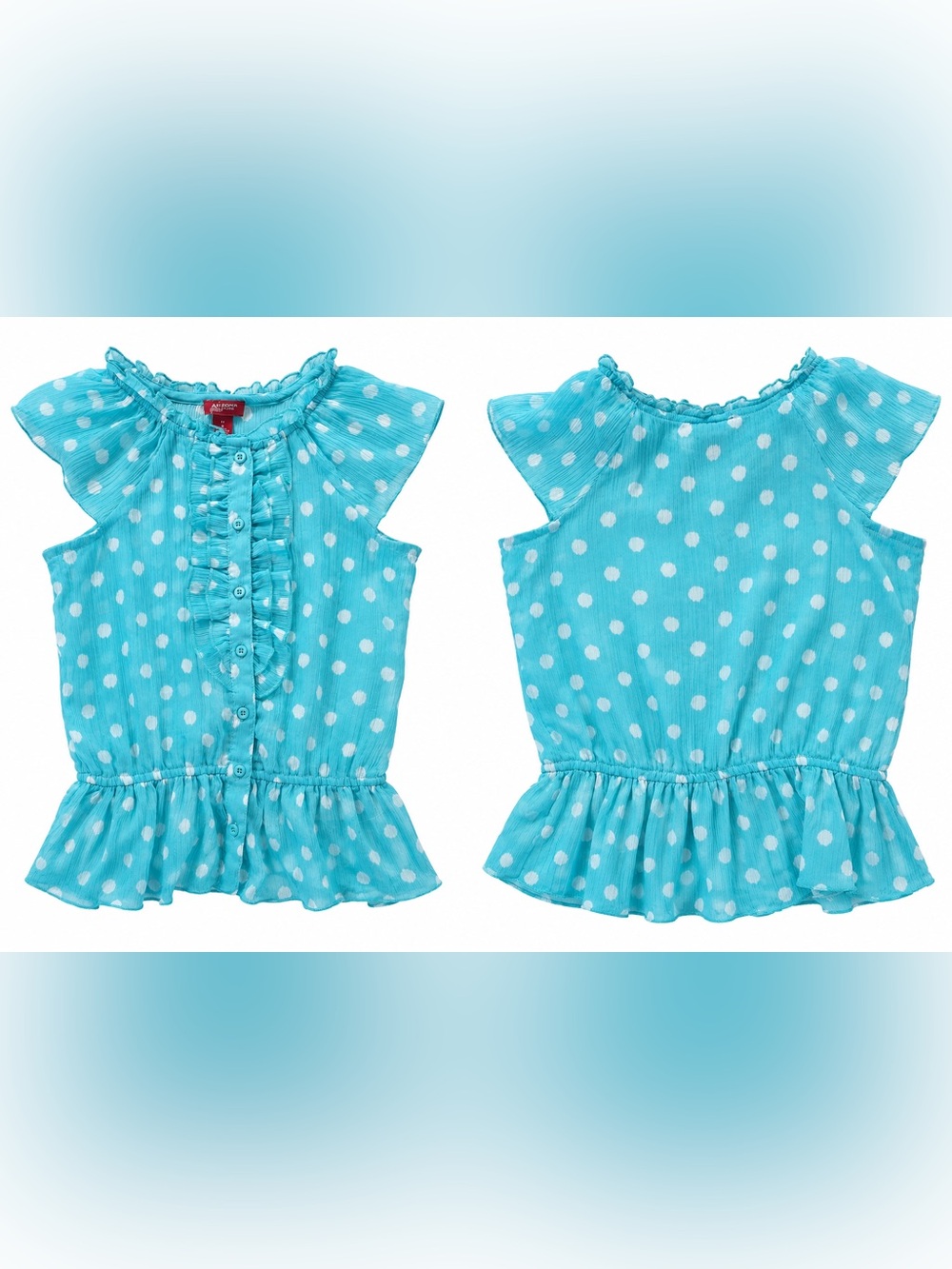 Arizona Jean Company Aqua Polka Dot Ruffle Peplum Top